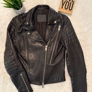 Authentic All Saints Alder Black Leather Moto Jacket